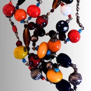 Necklace Murano Glass Beads VINTG  Colorful 3 Strand Necklace 32 Inches